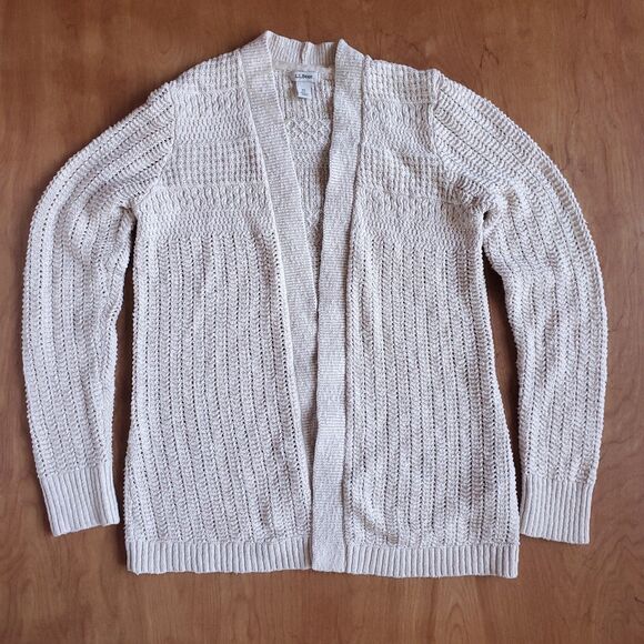 Vintage LL Bean Cardigan Sweater Womens XS Open Front Cream Oatmeal Chunky Knit - Picture 5 of 11